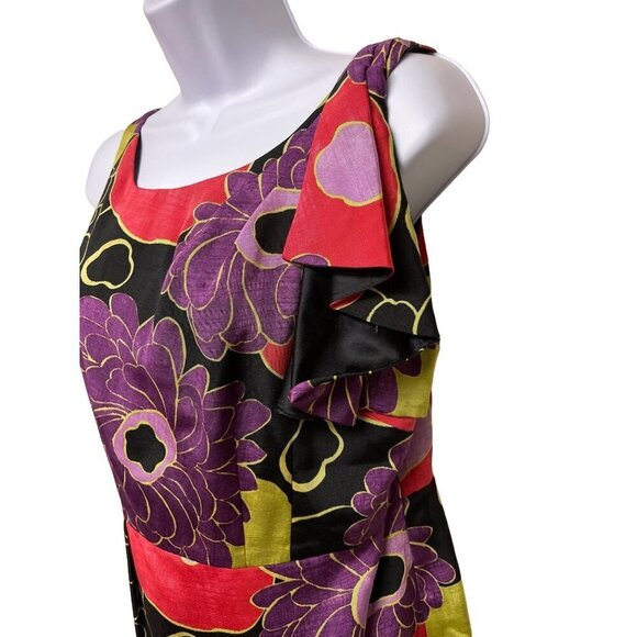 Anthropologie Leifsdottir Black Purple Floral Winter Peony Sheath Casual Dress S - Picture 4 of 12